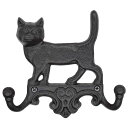 RIXIGOOD壁掛けフック猫鋳鉄製アンティーク調ウォールフックおしゃれかわいい動物高耐久ダブルフック鍵バッグコート帽子服玄関庭ベランダ壁収納装飾ウォールハンガ...