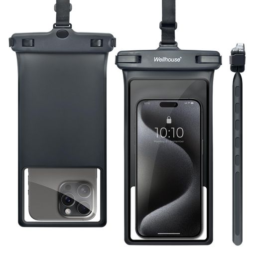 wellhouse防水携帯電話ポーチ、iPhone15141312ProMaxXSSamsung、IPX83D携帯電話ドライバッグビーチエッセンシャル用防水携帯電話ケース-ブラック1パック8インチ