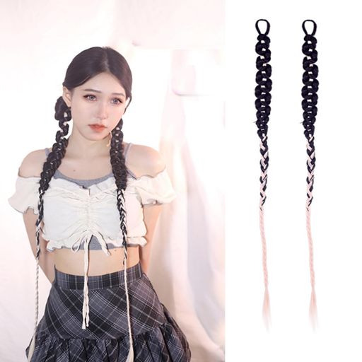 HAPVITALヘアエクステ編み込みエクステ(2個セット)ウィッグヘアエクステ三つ編みウィッグダンスエクステンション60cmポニーテールツインテール付け髪ヘアアクセサリー簡単装着発表会おし…