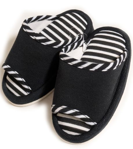 ダイエットスリッパ室内レディース厚底美脚疲れにくい低反発ソールおしゃれボーダーブラック