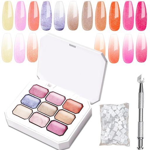 ソリッドネイルアート用絵画ジェルポリッシュセット9色マルチカラー(ピンク・紫・赤・茶・白・グリッタ..