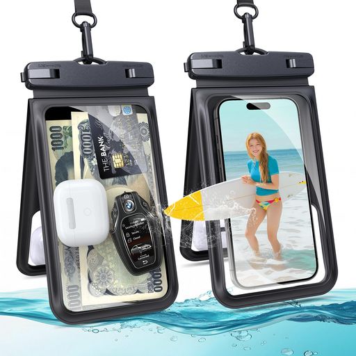 MINSLISスマホ防水ケース【2枚セット・完全防水】IPX8水中タッチ対応【2倍収納】小物収納ダブルポケットお風呂/海/プール/温泉対応高透過率画面顔認証両手解放ストラップ付きiPhone/Android用…