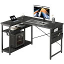 MAIHAIL デスク 机 PCデスク パソコンデスク L字デスク 右棚左棚 幅120CM DESK コーナーデスク つくえ 棚板高さ調節可能 作業机 L字型 勉強机 在宅ワークデスク リモートワーク ゲームデスク ラック付き 黒い(3)