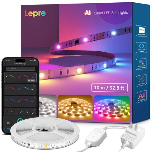 【Lepro LightGPM 4 - あなただけのAI照明デザイナー】何十種類もの色やモードを試す手間から解放。アプリで現在の活動や気分を伝えるだけで、最適な光環境を自動生成。使えば使うほど、あなたの好みに合わせて照明デザインが進化していきます。 「クリスマス」「ハロウィン」「虹色」「読書」「リラックス」「パーティー」「音楽」「ゲーム」「映画」「ホリデーモードにして」「パーティーを盛り上げる照明で」「映画の世界観を再現して」などを音声またはテキストで入力するだけで、多彩で高級感あふれる照明効果を即座に実現できます。 【写真を撮るだけで、空間が変わる】言葉にできないイメージも、LightGPM 4 が写真から解析。お部屋の写真を撮れば最適な照明を提案し、好きな映画やゲームの画像を上げれば、一瞬でテーマ空間が完成。 【革新的なRGBCW+IC技術で、光に「動き」を誕生】従来の単色発光のRGBテープとは異なり、ICチップを内蔵したLepro S2は、複数の色を同時に点灯させ、流れる・追いかけるような、幻想的でダイナミックな照明効果を実現。