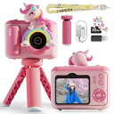 REMOKINGキッズカメラ三脚付きプリトイカメラ子供小学生用2.4インチ8倍ズーム誕生日クリスマスプレゼント女の子男の子日本語説明書付き(ピンク)
