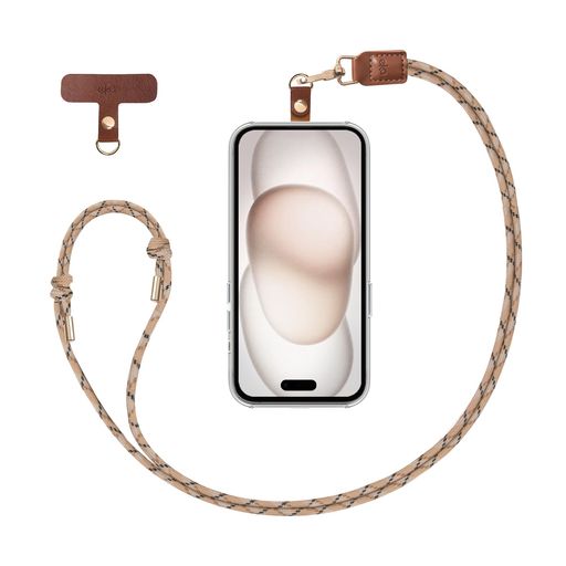 [EKAX]ネックストラップ&携帯ストラップホルダーセット-ナイロン製スマホショルダー首掛け肩掛けストラップ全機種対応長さ調整可能落下防止簡単お出かけ(カフェラテ)