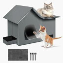 猫ハウスキャットハウスペットハウス猫の家猫小屋外猫ハウス四季通用暖かい寒さ対策防水防寒防風折りたたみ式組立簡単屋外屋内猫外猫野良猫用クッション付き食器付き(グレーL)
