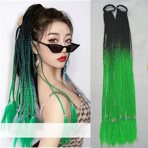 MISSFANCYカラー編みウィッグポニーテール女の子ヘアエクステ三つ編みグラデーションカラーエクステファッション日常ペアゴム式ロング編み込みウィッグで簡単装着ダンスお祭りイベント…