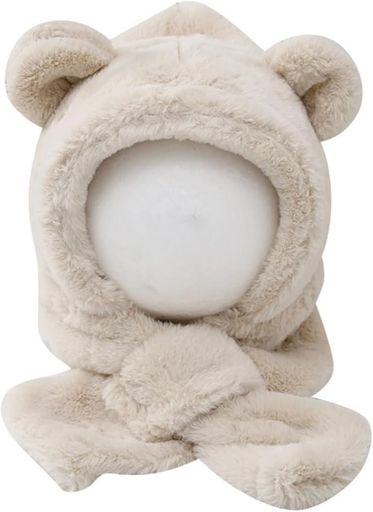 [Umeloeo]ベビー帽子マフラー冬赤ちゃん新生児くま耳付き可愛い柔らかい暖かいもこもこ一体型イヤーマ..