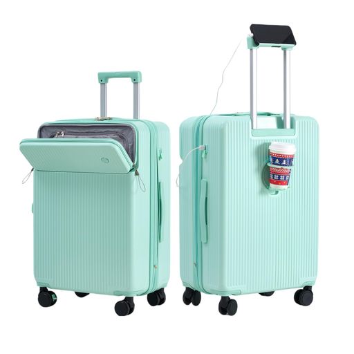 [YUWEIJIE]スーツケースフロントオープン拡張型ストッパー付きキャリーケース軽量大容量機内持ち込み多機能Mサイズ4泊5日トップポケットパソコンケースキャリーバッグUSBカップホルダー…