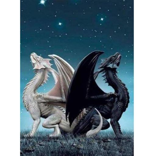 DIYクロスステッチキットダイヤモンド絵画5D塗装キット、ホワイトブラックドラゴンモンスター動物WOWDECORフルドリルDIYダイヤモンドアートペイント数字油絵(ドラゴン)