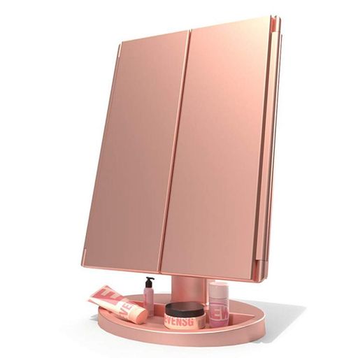 WEECOC化粧鏡LED三面鏡化粧ミラー鏡女優ミラーled付き明るさ調節可能折りたたみ式180度回転電池&USB2WAY給電【10倍拡大鏡付き】(ピンク)