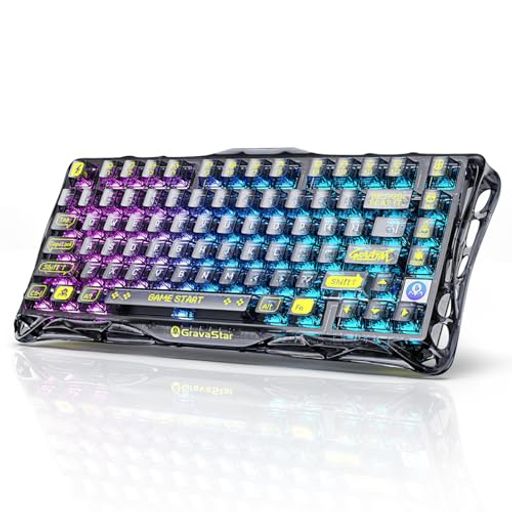GRAVASTARK1LITEゲーミングキーボードワイヤレス75%配列テンキーレス80キーメカニカルキーボードホットスワップ対応ガスケット搭載BLUETOOTH5.0/2.4G/USB-C接続透明キーキャップRGB