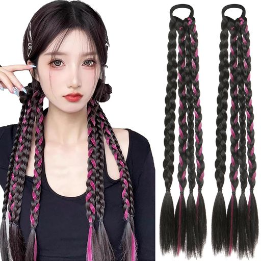 YOVOY四つ編みヘアエクステ編み込みカラーウィッグエクステンションポニーテールウィッグ髪の毛付け髪ウィッグエクステンションキッズ子供娘大人ダンス発表会イベントパーティーコス…