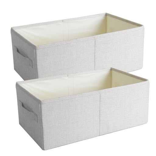 OSCENIEE収納ボックス折り畳み収納ボックス布製大容量衣類収納ケースおもちゃ収納洗濯物洋服収納毛布DVDタオル車用収納高耐久性頑丈オックスフォード生地積み重ね取っ手付ベージュL2個組