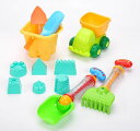 Qiqutop砂場セット砂遊びおもちゃ水遊び砂場遊びセット砂型車バケツシャベル砂かき水鉄砲12点セットメッシュ収納袋付き子供用カラフルアウトドア遊び海水浴川遊びビーチ遊び