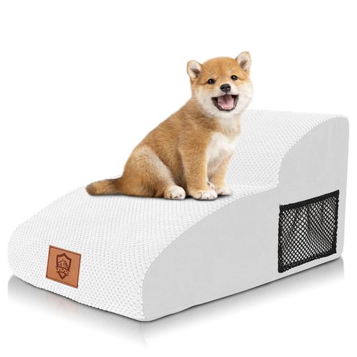 ZNM犬階段ステップドッグステップペットステップ2段犬用踏み台スロープ滑り止め高密度スポンジ安定性よい取り外し可能カバー洗濯便利耐荷重22KG小型犬老犬介護ケガ防止グレーホワイト…