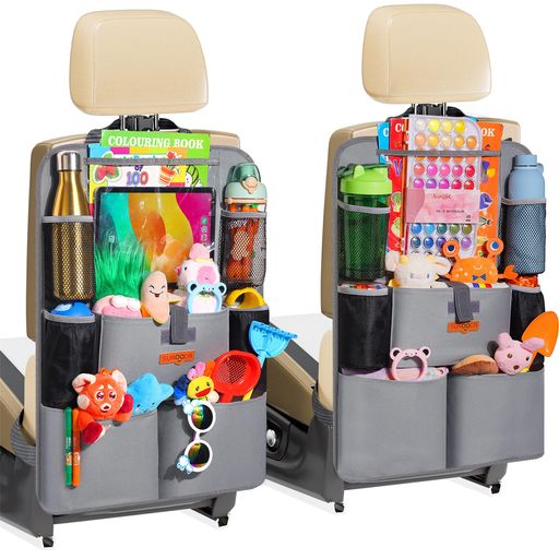 SURDOCAシートバックポケット車収納ポケット後部座席収納バッグベビー用品子供用品車内収納袋助手席収納ボックス11インチTABLET収納可能荷物入れ防汚(グレー2枚)