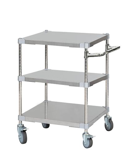 ステンレスシェルフワゴン60x603段キャスター700取っ手付きSV