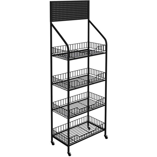 EOCCOGOLOスチールラックスーパーの棚キッチンラック収納ラック壁に向かってスーパーマーケットの棚キャビネットキャスター付き【製品サイズ:50x25.5x145CM、ブラック】省スペース頑丈おし…