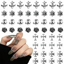 FineGoodパンクネイルアートチャーム50個入りネイルパーツメタルパーツ3Dスタッズデコパーツレトロ十字架金属部品リベット装飾部品ビンテージクロスネイルパー...