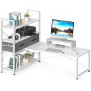 ODK ローデスク パソコンデスク ロータイプ 幅120CM 引き出し付き モニター台付き ゲーミングデスク PCデスク 4段収納ラック付き 左右入れ替え対応 ローテーブル 省スペース 在宅勤務 机 おしゃれ ホワイト(3)