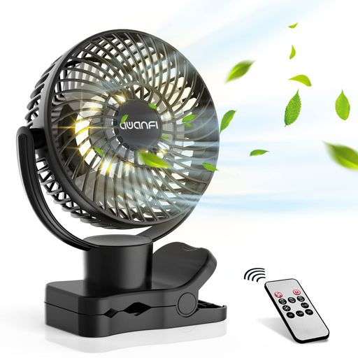 卓上扇風機クリップ360度自動首振り10000mAhUSB充電式リモコン付き静音小型風量調節可能LEDライト搭載キャンプアウトドア熱中症対策黒AWANFI