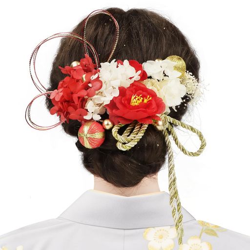 SENJWARMバドフラワー髪飾り浴衣髪飾りドライフラワー水引と金箔成人式卒業式金箔和装振袖結婚式