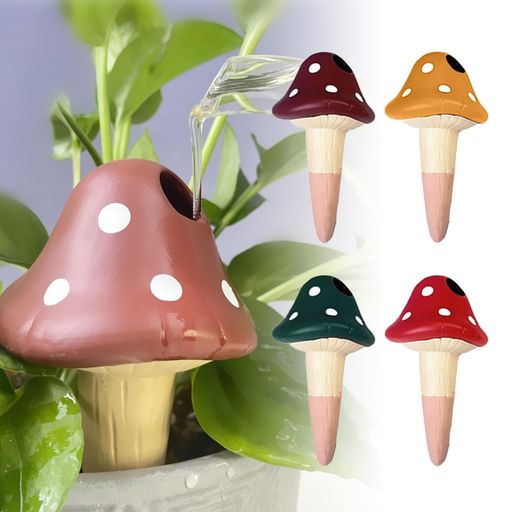 JUSTBOKU自動給水器植物観葉植物水やり自動陶器自動水やり器鉢植え植木鉢自動水やり庭水遣り当番可愛い自動給水キャップ挿すだけ水やり当番出張旅行留守用4個セット(キノコ)
