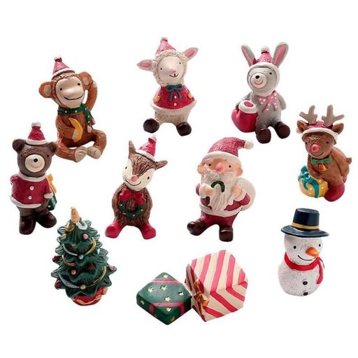 クリスマスミクロ置物オーナメント10種セット人形飾りサンタクローストナカイスノーマン動物アニマルオ..