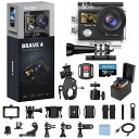 AKASOBrave4アクションカメラ4K30FPSデュアルスクリーンEIS手ブレ補正40M防水水中カメラHDMI出力アクションカム小型64GBカード付き
