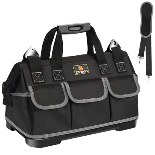 CHISAFLYツールバッグ工具バッグ工具カバン工具袋道具袋工具差し入れ大口収納特化プラスチック底部ベルト付き1680Dオックスフォード防水40CMx23CMx28CMブラック