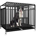 ペットケージカゴドッグクレート大型犬中型犬トイレノイズ防止4輪錆びにくい亜鉛メッキ110*72*98CM(黒、1)