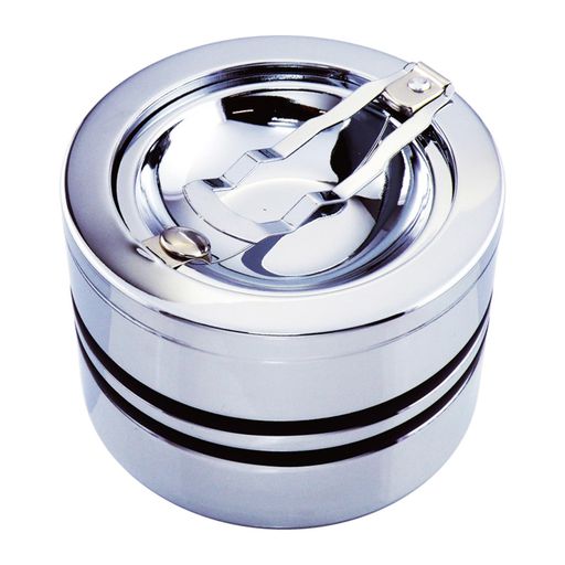 ペンギンライター灰皿卓上蓋付きおしゃれ大きい大容量直径10.5cm喫煙所クロームライン2プッシュ灰皿シ..