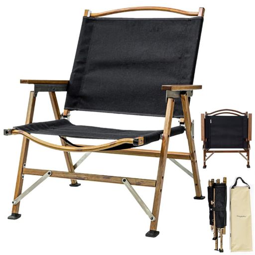 Simplemeキャンプローチェアアルミ軽量折りウォールナットキャンプ椅子耐荷重120kgシート高31.5cmベル..