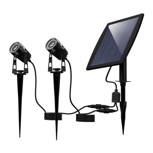 💡【ソーラースポットライト&amp;省エネ】日中はソーラーパネルで太陽光を集め、そのエネルギーを充電池に蓄積します。晴天の場合日当たりの良いところで6~8時間充分充電すれば、夕暮れになると約7~9時間点灯できます。長時間使用ができ、電気代ゼロで屋外の照明が実現! 💡【自動点灯・消灯】パネルは日当たりの場所に設置し、スイッチをオンしたら、ソーラーパネルで内蔵した電池は昼間で太陽光で充電され、夜になるとセンサー反応で自動点灯しますので、かなり便利で良い雰囲気また防犯ができるガーデンスポットライト。 💡【耐水性&amp;耐久性に優れる】IP65防塵防水で、雨の日でも、雪の日でも、安心してご利用いただるソーラースポットライト。アルミ&amp;ABS高硬度なプラスチックを採用され、優れる耐久性があります。庭、玄関、門柱、壁、芝生、ガーデンなどの屋外の照明やセキュリティに最適。 💡【2Way取り付け方法】ソーラーパネルと照明ライトを分離して設置することで、それぞれが3ケープル(総計6メートル)付き、(別売中)延長コートを接続けることが出来ます。杭型で地面差し込むアップライトでも、壁に固定でも自由にご利用できます。