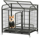 TUIYIDUO犬ケージ屋根付きペットケージ95*65*90CM犬サークル錆防止ペットサークルキャスター付き引き出し式トレイ付き多機能移動便利組立簡単掃除簡単小...