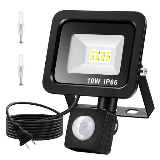 人感センサーライト屋外コンセント防水IP6610WLED投光器昼光色6000K防犯ライト安全非常灯自動消灯高輝..