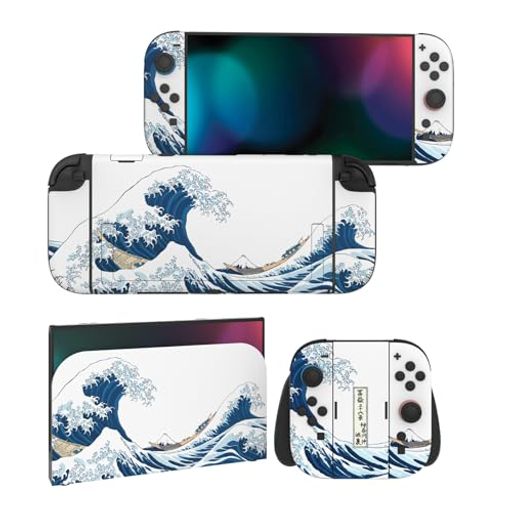 PlayVitalNintendoSwitch2(2025)本体・Joycon対応フルセット保護ステッカーシール2セットカスタマイズ用ビニールステッカードック&グリップスシール付き【神奈川沖浪裏】