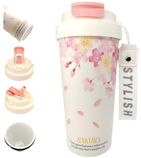 車載対応陶器内胆長く使っても無臭550mlコーヒーカップ陶器蓋付きマグカップ保温におい移りなしおしゃれデザイン漏れ防止・3WAYストロー付き蓋付きプレゼントにも最適LeisureBlueBreeze(サク…