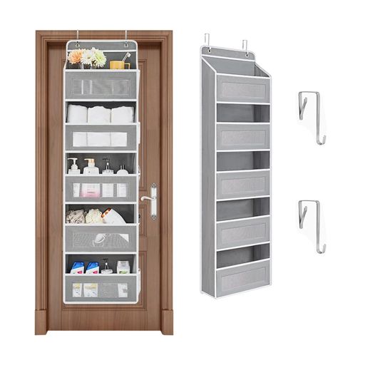 ANFIODASウォールポケットドア掛けポケットドア掛け収納式ポケット5段の大容量壁掛け収納ポケット大容量不織布頑丈メッシュ窓おむつタオル化粧品おもちゃ収納弾性フック2個付き(グレー)