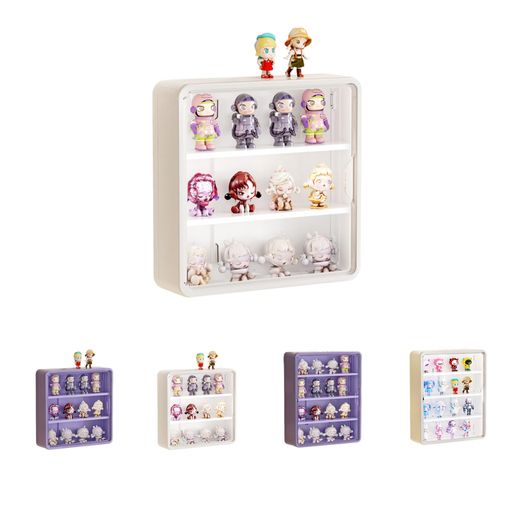 壁掛け式フィギュア展示ケース大容量ホワイトプラスチック収納ボックス一体型穴あけ不要防塵防水展示ボックス(白---トランペット)