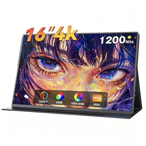 ビジネス 【コスパが最高の4Kモニター】 4kモバイルモニターは、3840x2400という超高解像度、1200nitの高輝度、1500:1の高コントラスト比を備え、同価格帯の競合製品とは一線を画しています。葉の葉脈一つ一つ、布地の繊細な質感、人の瞳の光と影の戯れまで、息を呑むほどリアルに描き出す、驚くほど精細な映像と没入感のあるビジュアル体験を提供します。写真編集における精緻な階調表現から、ブルーレイ並みの映画のような色彩、ゲームシーンにおける光と影の奥深い世界まで、あらゆる視覚的側面を完璧に捉えます。さらに、コンパクトな16インチデザインは持ち運びにも便利で、在宅勤務、リモート会議、オーディオビジュアルエンターテイメント、クリエイティブデザインなど、あらゆるシーンで活躍し、仕事と生活の効率と利便性を高めます。 【プロ仕様の高輝度・高コントラスト】 モバイルモニター16は、業界をリードする1200nitの超高輝度(標準モニターの約4倍!)で真のHDR100規格を達成しています。