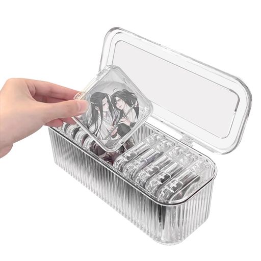 siawadeky缶バッジ収納ケース独立型12個小分けケース直径75mmまで缶バッジ専用カバー蓋付き透明アクリ..