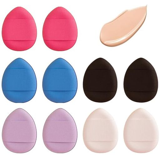 メイクスポンジクッションファンデパフ化粧パフ滴形ファンデスポンジミニサイズ乾湿両用ポータブルソフト多機能メイク用パフミニメイク道具(5色10個セット)