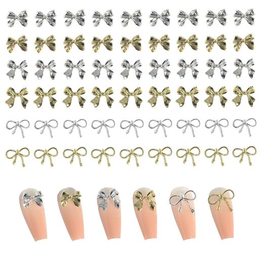 Yuzhiyeネイルパーツリボンゴールドシルバーメタルパーツ立体大きめ3D蝶結びネイルジュエリーパーツネ..