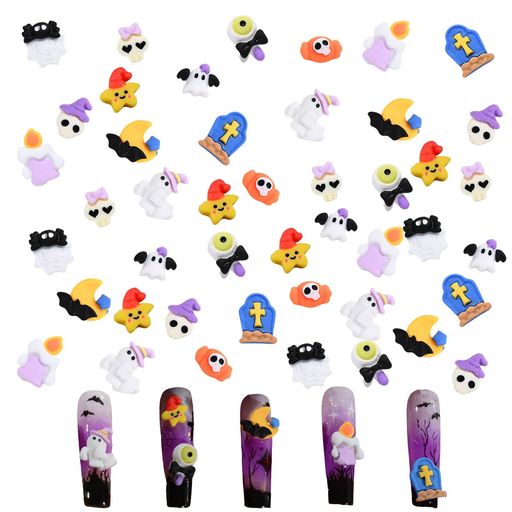 ネイルパーツハロウイン100個セット3D立体可愛いコウモリかぼちゃスカル髑髏蜘蛛くも幽霊お化けネイル..