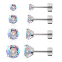 LIMERENCIA純チタンピアス4ペア医療用ピアススクリューキャッチ金属アレルギー対応チタンセカンドピアスつけっぱなし軟骨ピアスセット男女兼用(オーロラCZ)