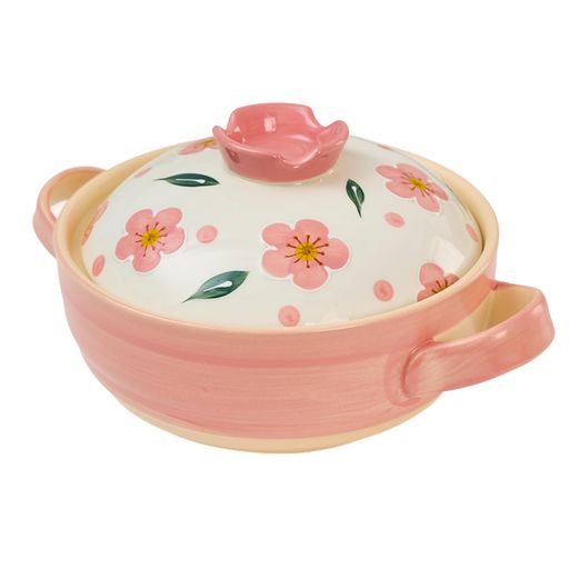 【WHWH】土鍋桜柄2.5L可愛い耐熱陶器ガス火・電気コンロ対応ご飯鍋煮物蒸気穴付き食洗機OK日本語説明書..