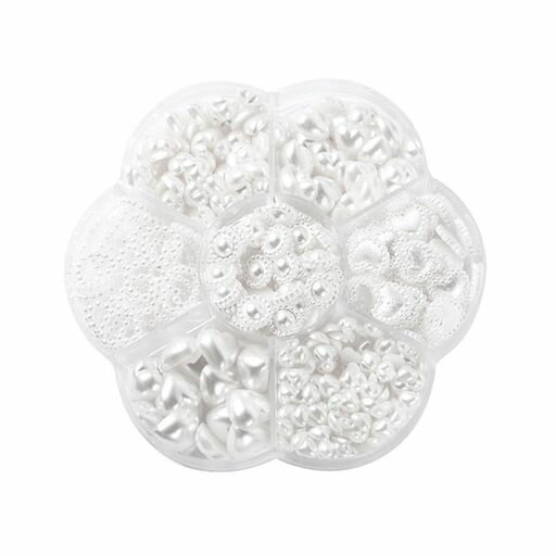 YANYULIネイルパーツネイルアート半円パール収納ケース付き3D立体ホワイトパールハートパーツDIYデコパ..